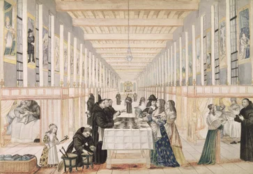 Das Krankenhaus der Barmherzigen Schwestern während eines Besuchs von Anne von Österreich (1601-66), ca. 1640